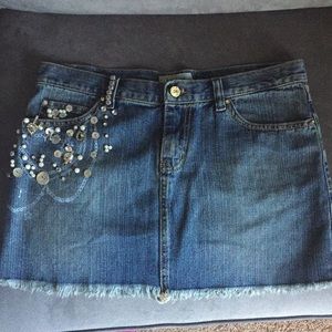 Boutique jean skirt with crystals and pearls sz L